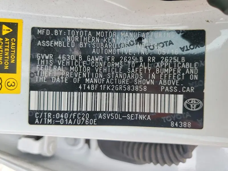 2016 TOYOTA CAMRY LE  