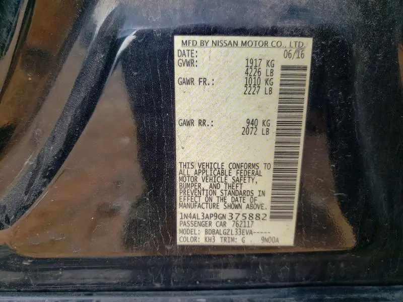 2016 NISSAN ALTIMA 2.5 S  