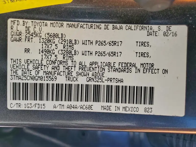 2016 TOYOTA TACOMA DOUBLE CAB  