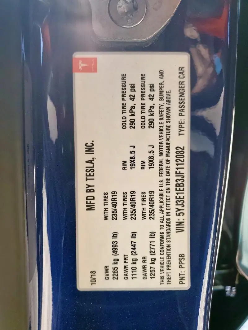 2018 TESLA MODEL 3   