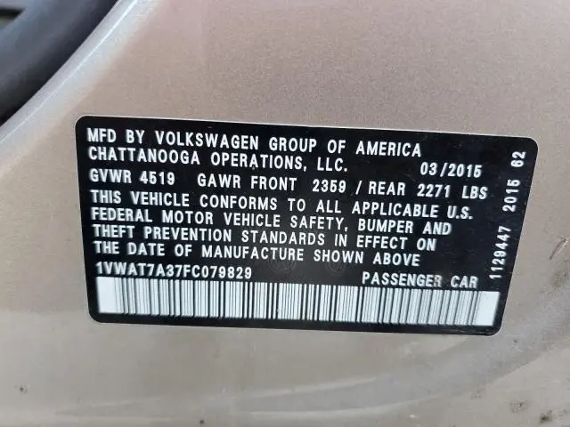 2015 VOLKSWAGEN PASSAT S