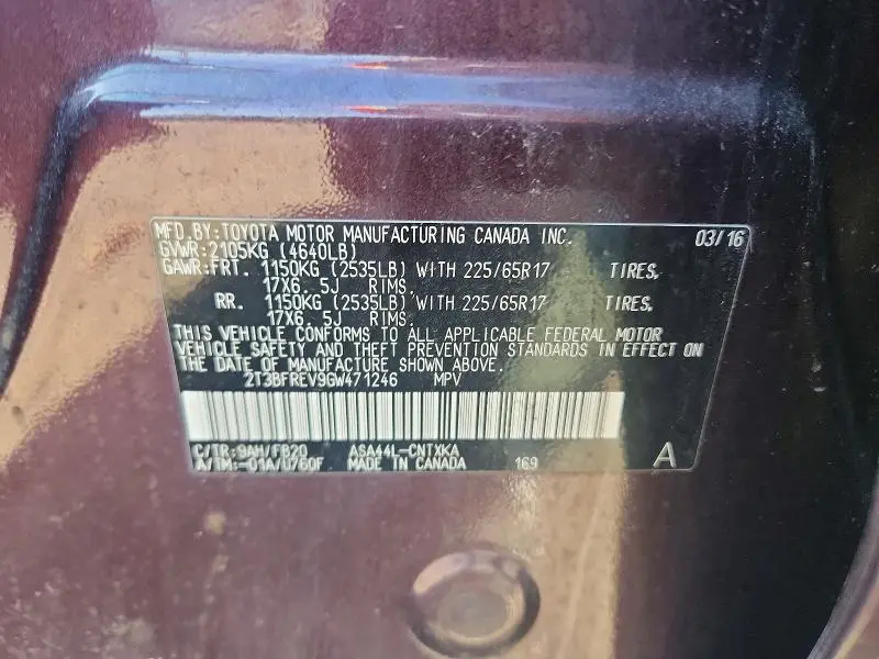 2016 TOYOTA RAV4 LE  