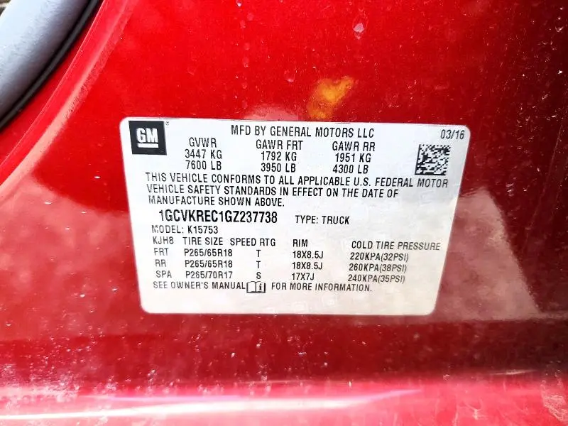 2016 CHEVROLET SILVERADO K1500 LT  