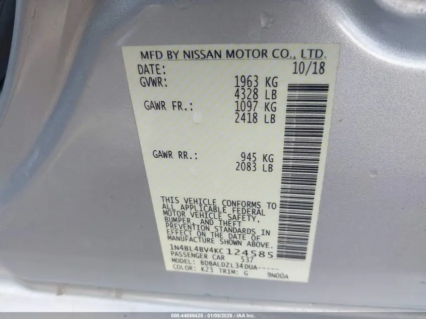 2019 NISSAN ALTIMA 2.5 S