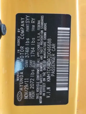 2012 HYUNDAI VELOSTER   