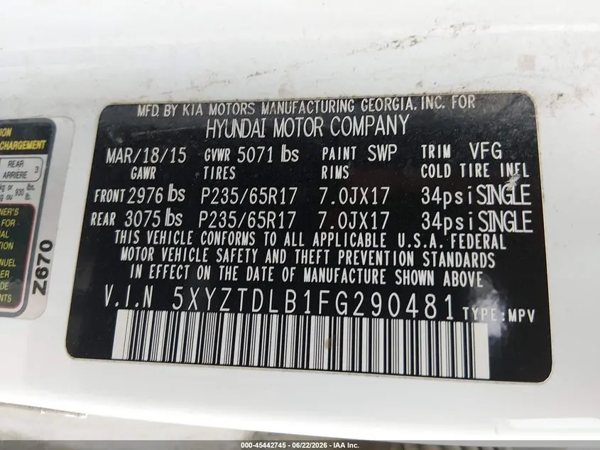 2015 HYUNDAI SANTA FE SPORT 2.4L