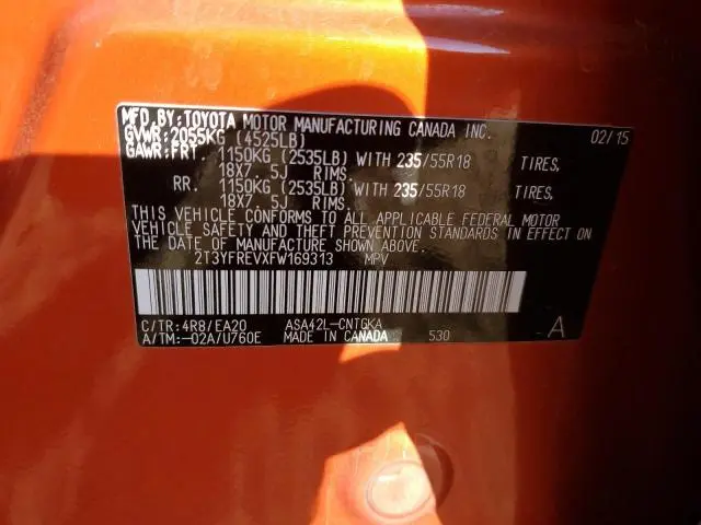 2015 TOYOTA RAV4 LIMITED  