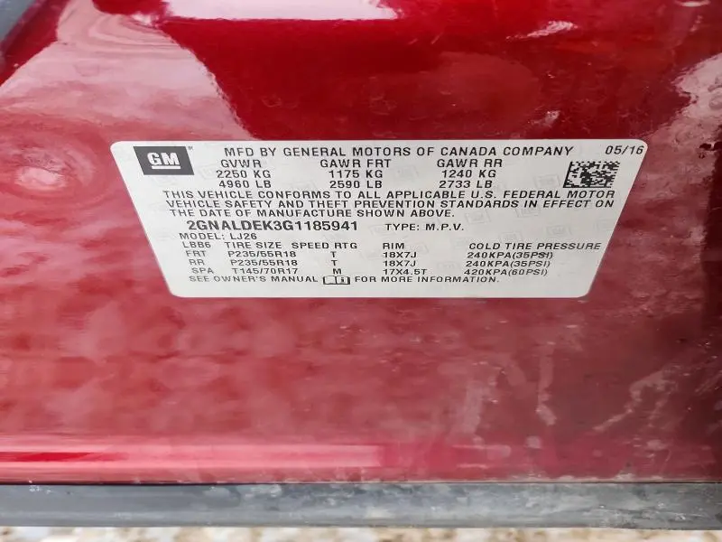 2016 CHEVROLET EQUINOX LTZ  