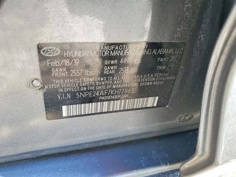 2019 HYUNDAI SONATA SE  
