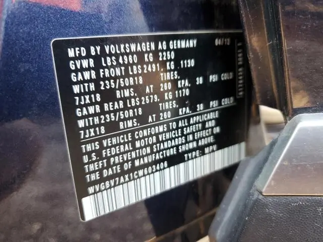 2012 VOLKSWAGEN TIGUAN S  