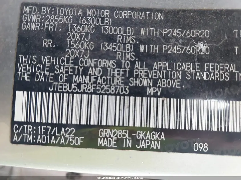 2015 TOYOTA 4RUNNER LIMITED