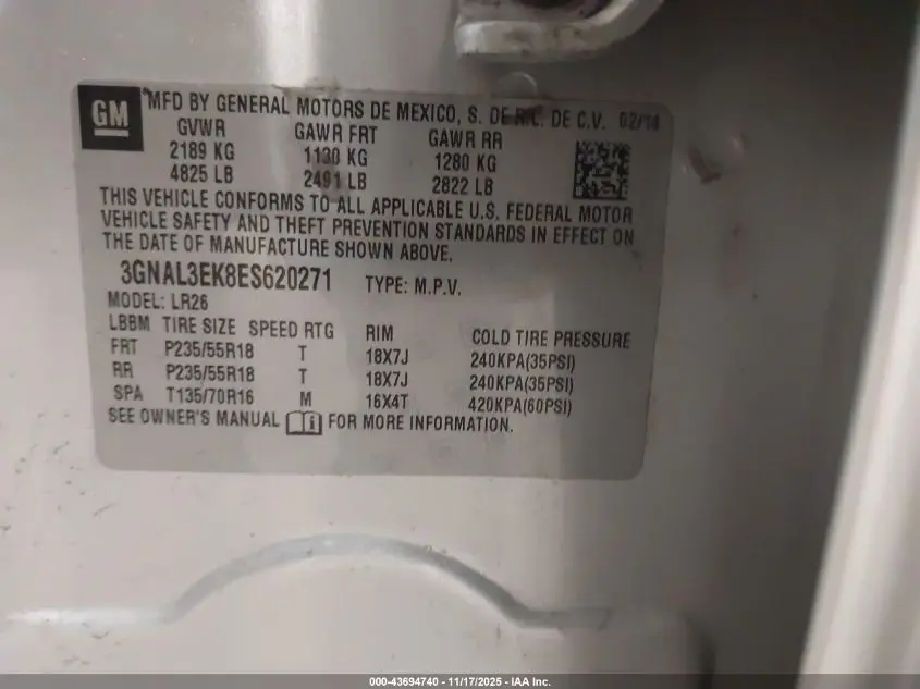 2014 CHEVROLET CAPTIVA SPORT LT