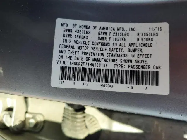 2017 HONDA ACCORD EX  