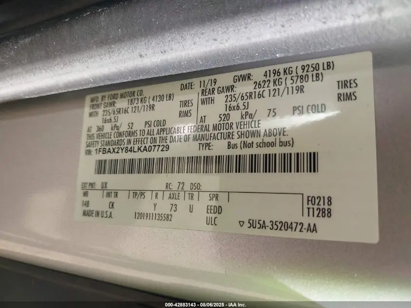 2020 FORD TRANSIT-350 PASSENGER VAN XLT