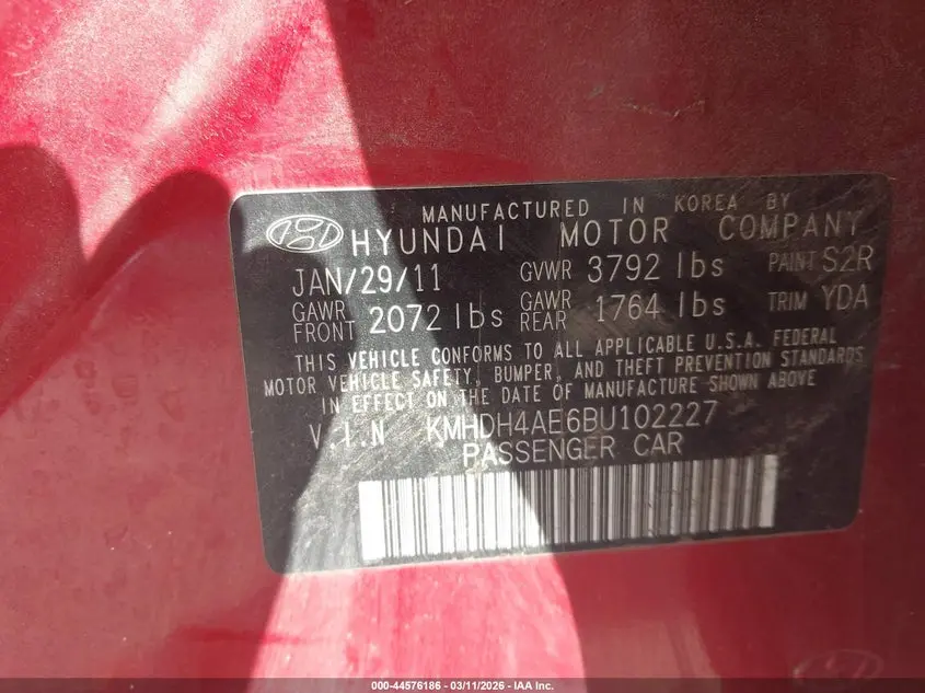 2011 HYUNDAI ELANTRA LIMITED (ULSAN PLANT)
