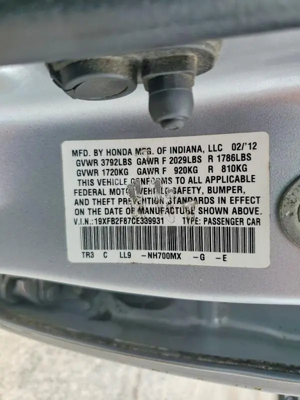 2012 HONDA CIVIC EX  