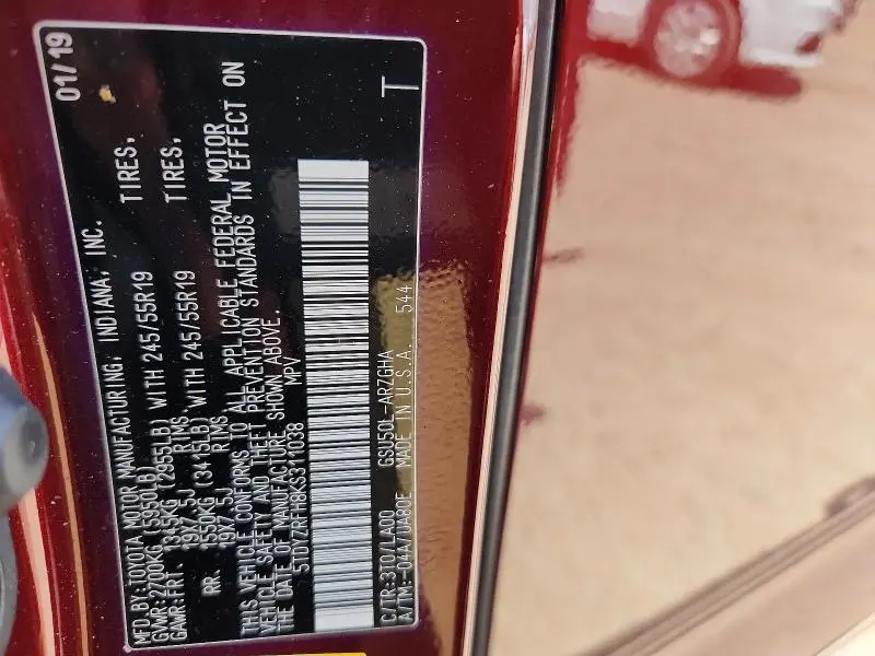 2019 TOYOTA HIGHLANDER LIMITED PLATINUM  
