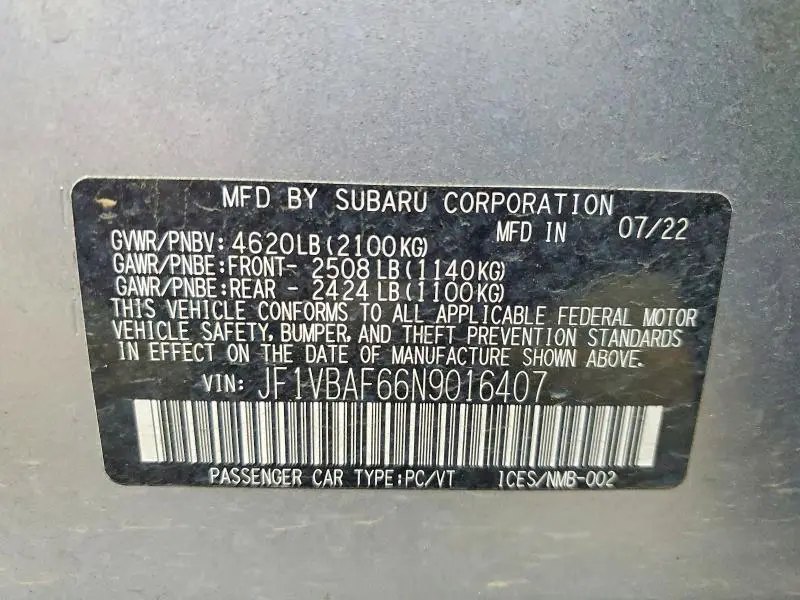 2022 SUBARU WRX PREMIUM  
