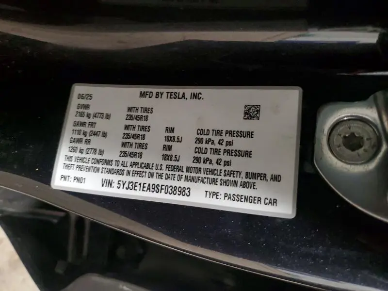 2025 TESLA MODEL 3   