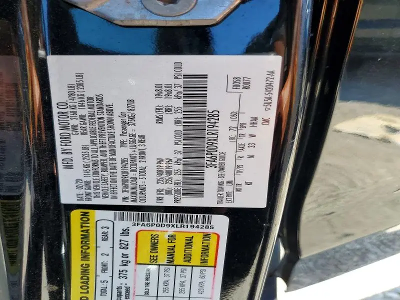2020 FORD FUSION TITANIUM  