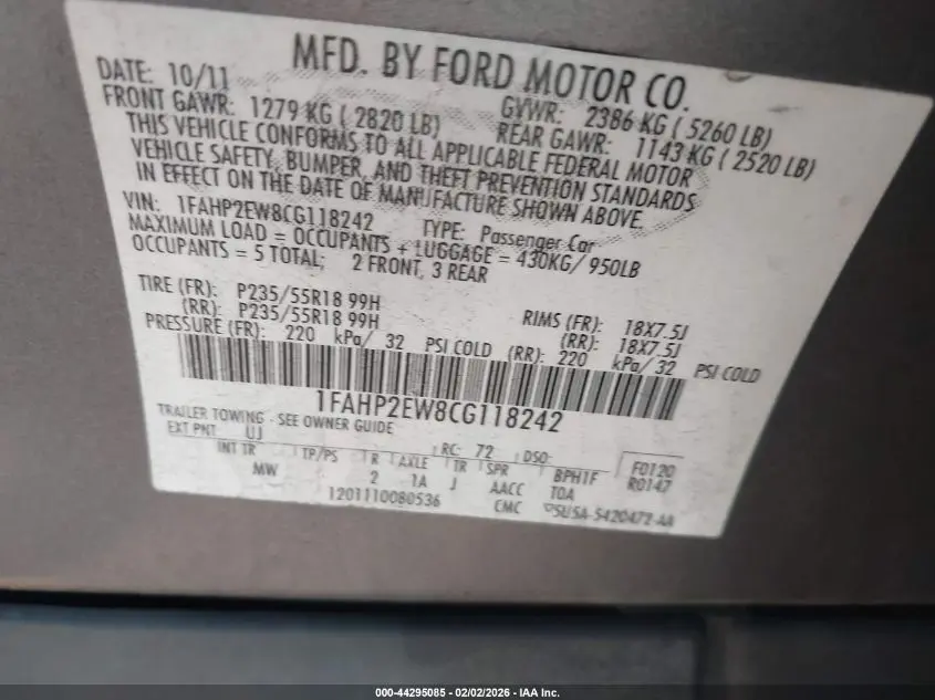 2012 FORD TAURUS SEL