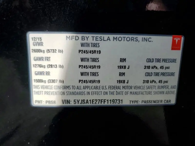 2015 TESLA MODEL S   