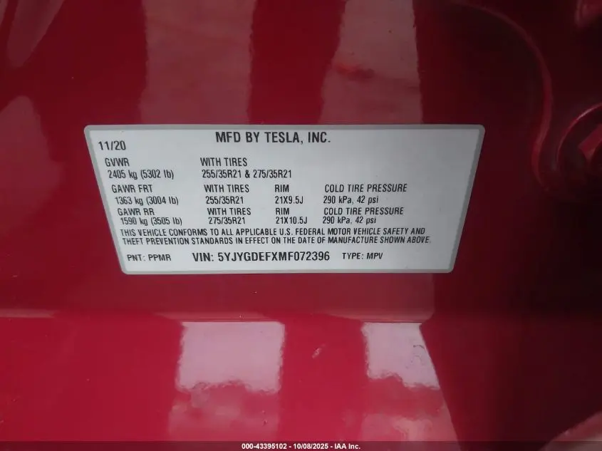2021 TESLA MODEL Y PERFORMANCE DUAL MOTOR ALL-WHEEL DRIVE