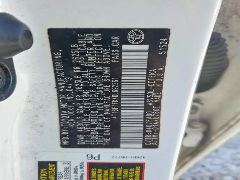 2013 TOYOTA CAMRY L  