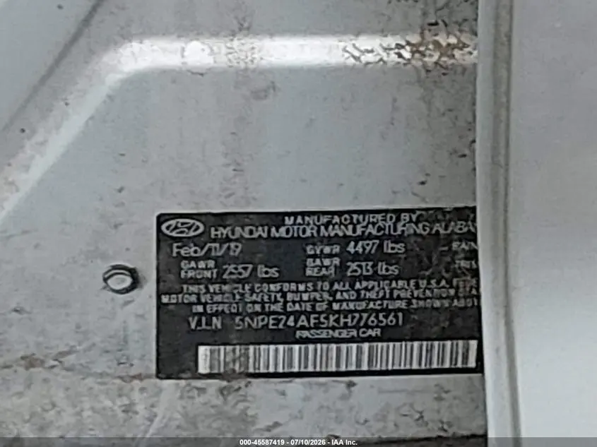 2019 HYUNDAI SONATA SE