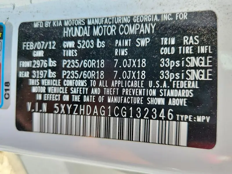 2012 HYUNDAI SANTA FE SE  