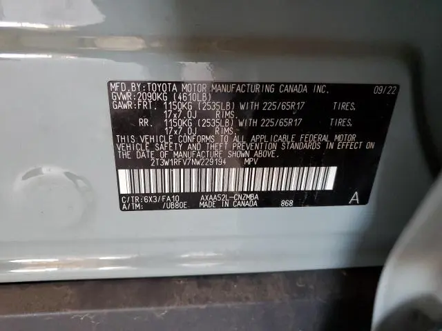 2022 TOYOTA RAV4 XLE  