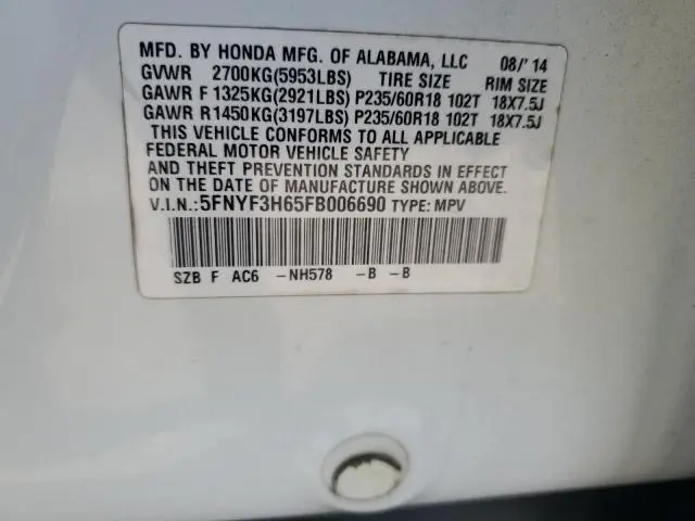 2015 HONDA PILOT EXL  