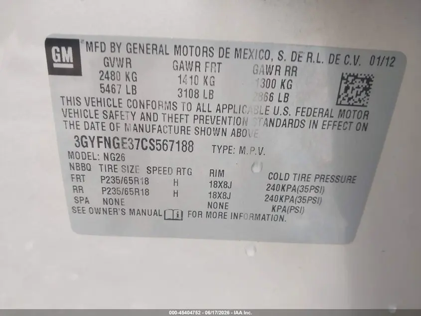 2012 CADILLAC SRX STANDARD