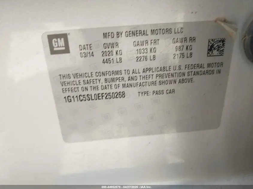 2014 CHEVROLET MALIBU 1LT