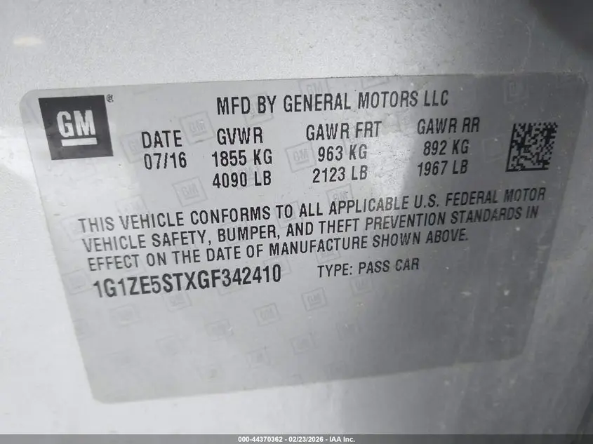 2016 CHEVROLET MALIBU 1LT