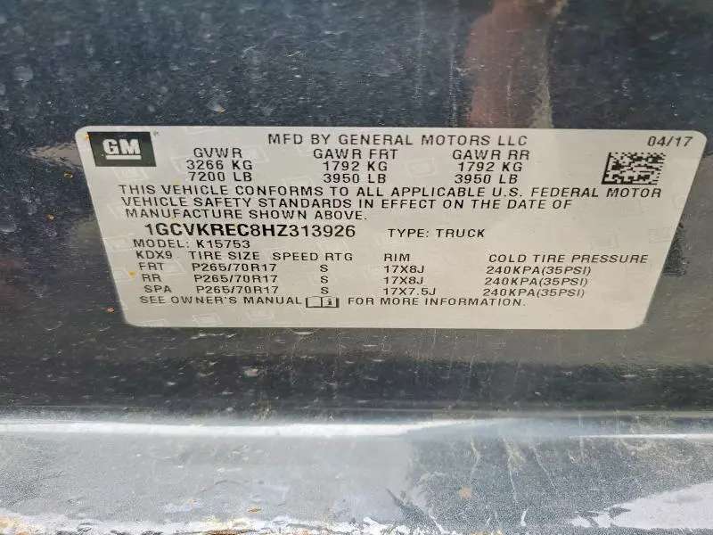 2017 CHEVROLET SILVERADO K1500 LT  