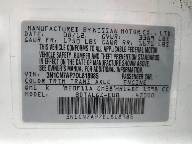 2013 NISSAN VERSA S  