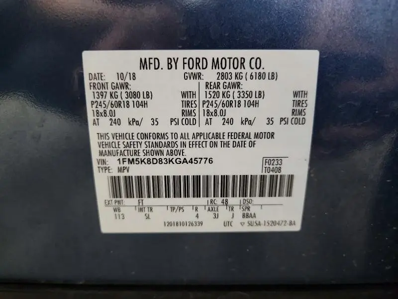 2019 FORD EXPLORER XLT  