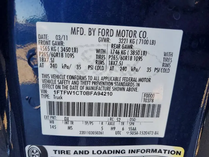 2011 FORD F150 SUPERCREW  