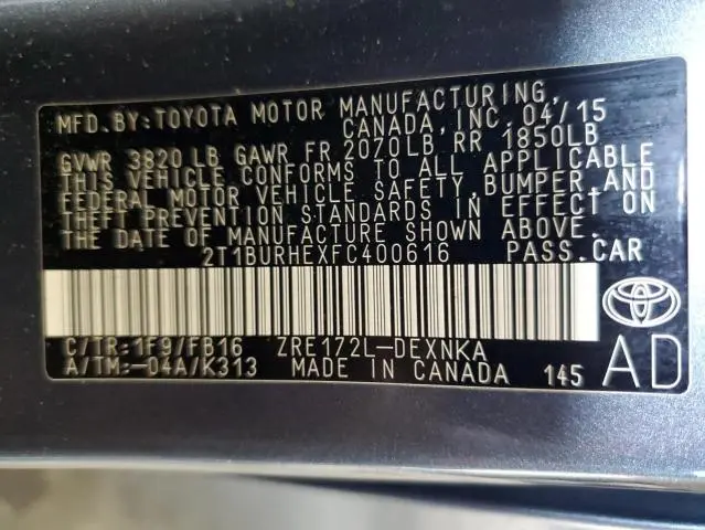 2015 TOYOTA COROLLA L  