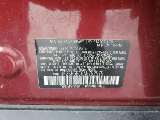 2010 SUBARU FORESTER XS  