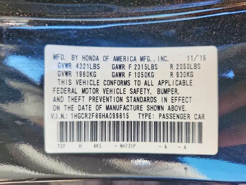 2017 HONDA ACCORD EXL  