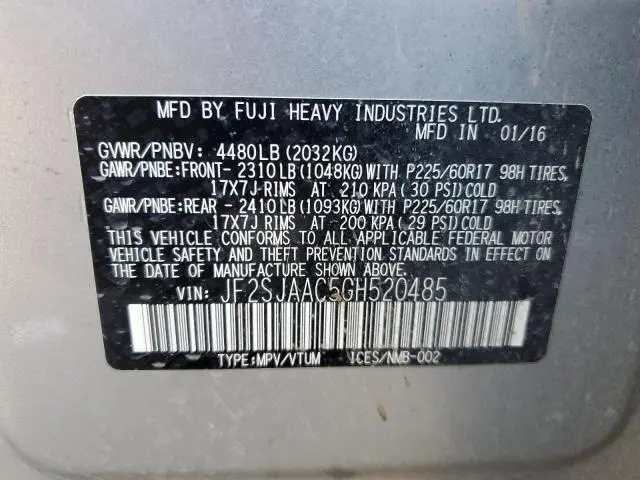 2016 SUBARU FORESTER 2.5I  
