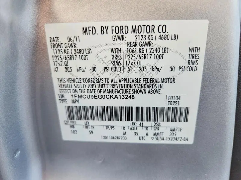 2012 FORD ESCAPE LIMITED  
