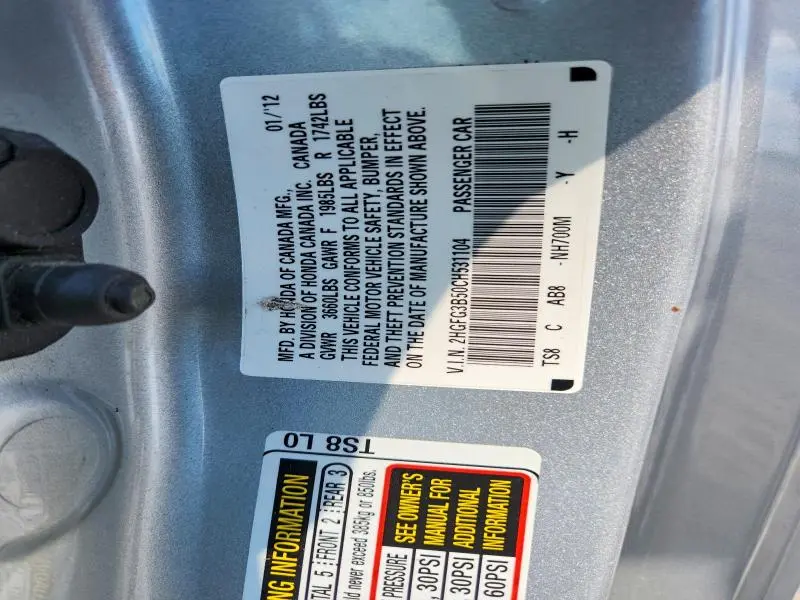 2012 HONDA CIVIC LX  
