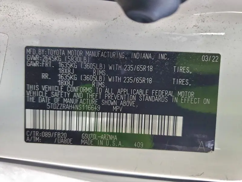 2022 TOYOTA HIGHLANDER L  