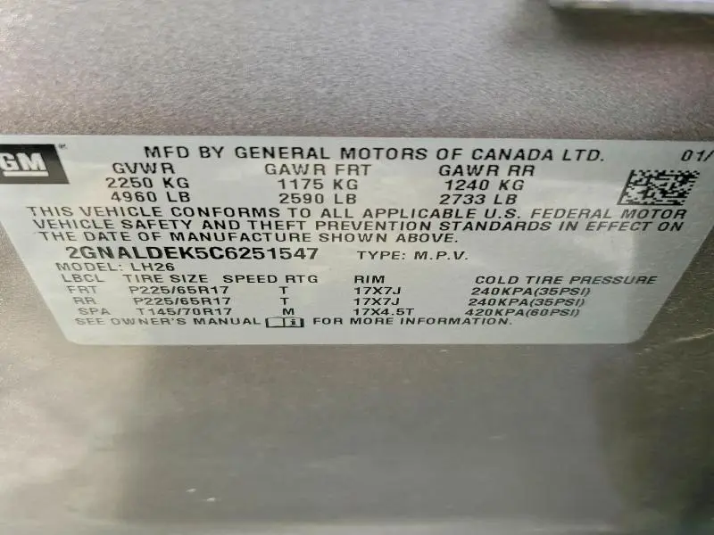 2012 CHEVROLET EQUINOX LT  