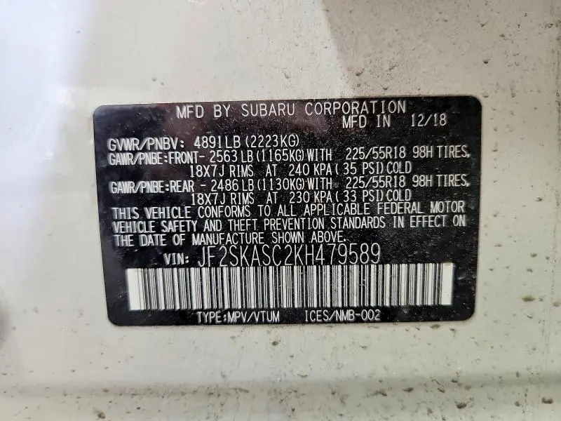 2019 SUBARU FORESTER LIMITED  