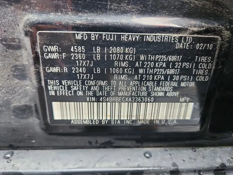 2010 SUBARU OUTBACK 2.5I PREMIUM  