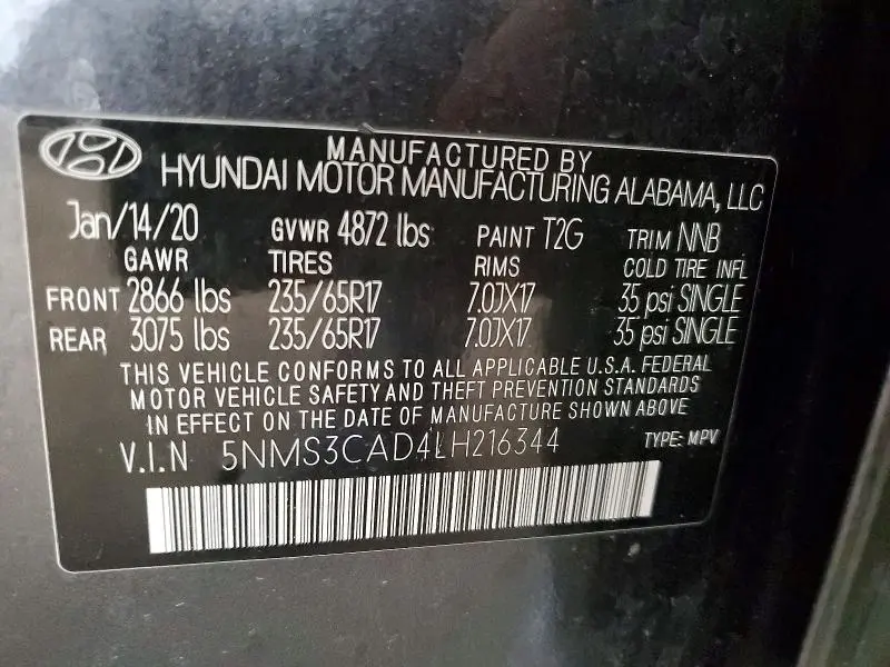 2020 HYUNDAI SANTA FE SEL  